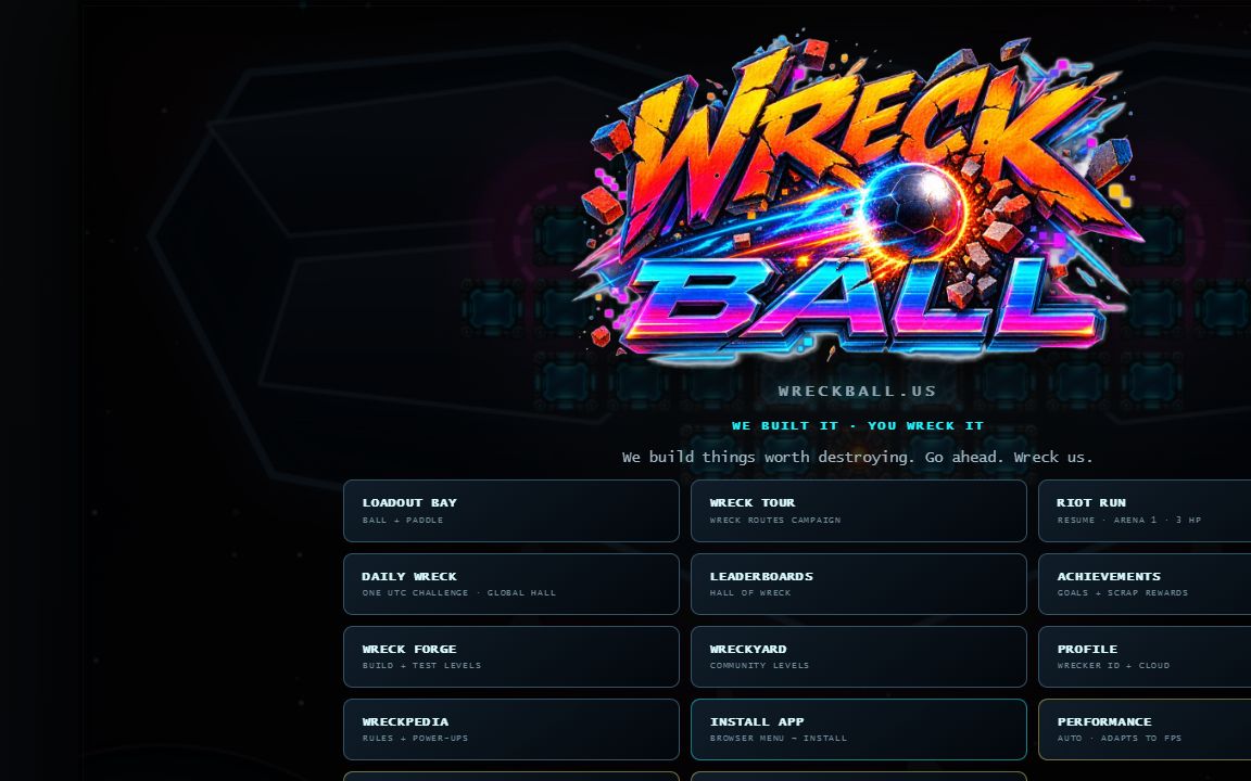WreckBall 0.83.1 main menu